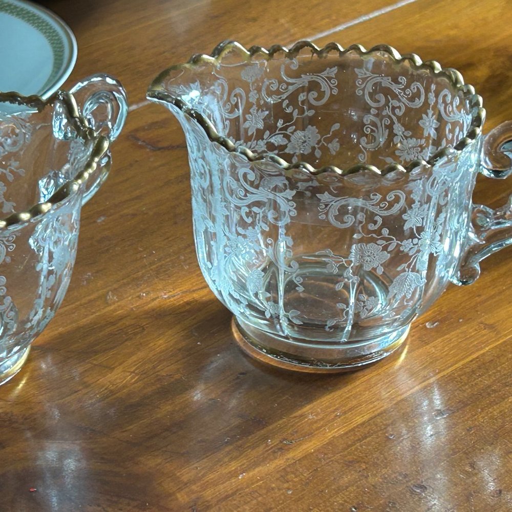Ex Rare VTG Cambridge Chantilly Golden Trim 3625  Sugar Creamer Set - Picture 7 of 8